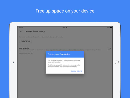 Screenshots of Google Photos for iPad