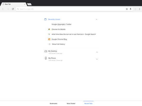 Screenshots of Chrome for iPad
