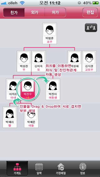 패밀리맵 가계도+음력달력+상차림