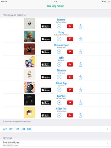 【免費音樂App】Free Song Notifier for iTunes Single of the Week (With top 100 hits & Youtube preview)-APP點子