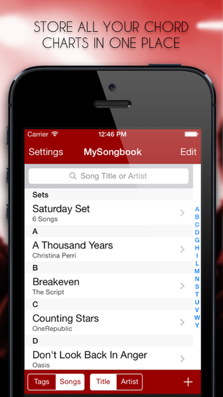 MySongbook - Chord chart binder for performing live gigs on stage and practicing songs on guitar