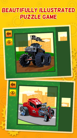 Monster Trucks and Sports Cars - puzzle game for little boys and preschool kids - Free