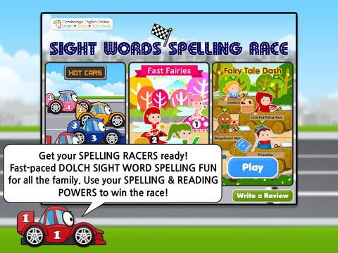 Sight Words Spelling Race: Hot Cars Fast Fairies Fairy Tale Dash HD