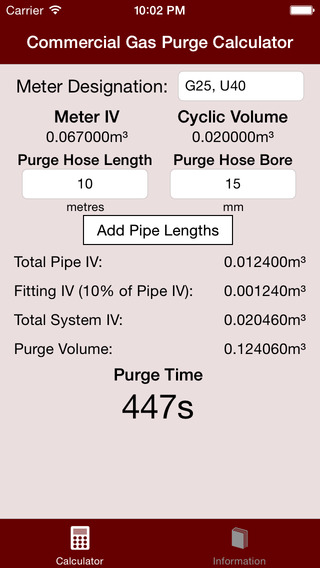 Commercial Gas Purge Calculator