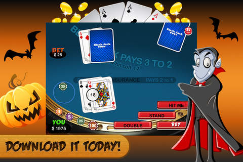 Halloween Blackjack HD - Trick or Treat Casino Mania screenshot 4