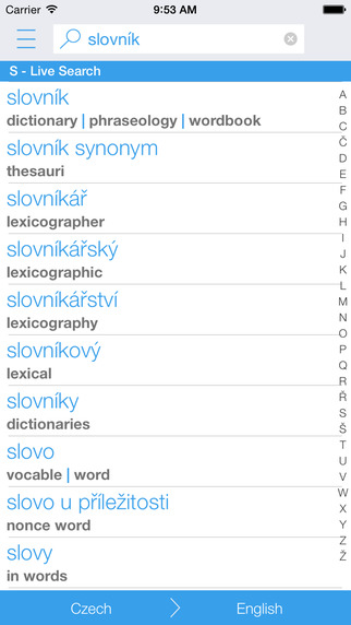 Czech English Dictionary and Translator Česko - anglický slovník