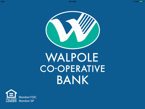Walpole Co-operative Bank Mobile Banking for iPad