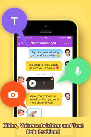 Chat for Instagram - Send private text messages, photos, voices and stickers to your insta.gram followers and friends screenshot 3