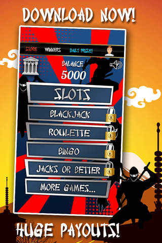 Ninja Blackjack Free Game with Slots, Poker and More! screenshot 2