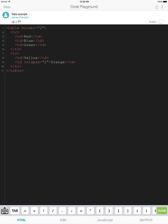 Screenshots of Learn HTML for iPad