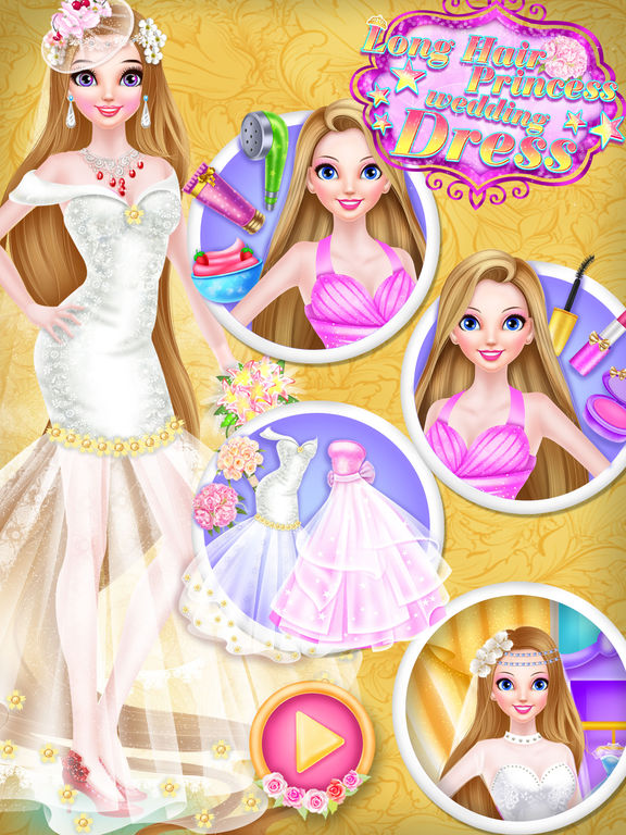 Игра Свадебное платье Длинные волосы принцессы и макияж