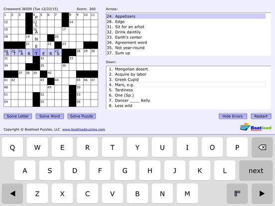 boatload crossword puzzle games