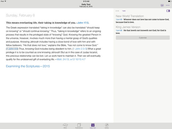 Screenshots of JW Library for iPad