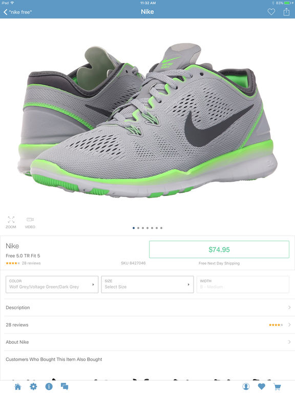 Screenshots of Zappos for iPad