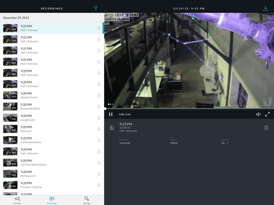 Screenshots of UniFi Video for iPad
