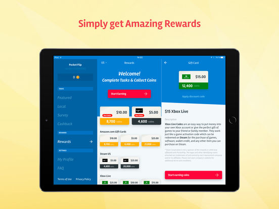 Screenshots of PocketFlip - Gift Cards & Cash For Apps Rewards for iPad