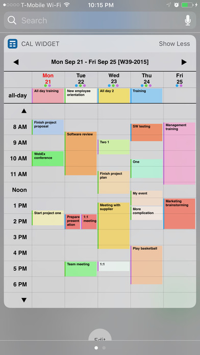 Screenshot Week Calendar Widget - full timeline view
