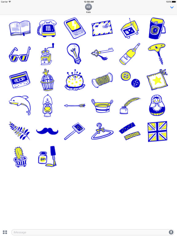 Vintage Style - Blue & Yellow Doodle Stickers screenshot 4